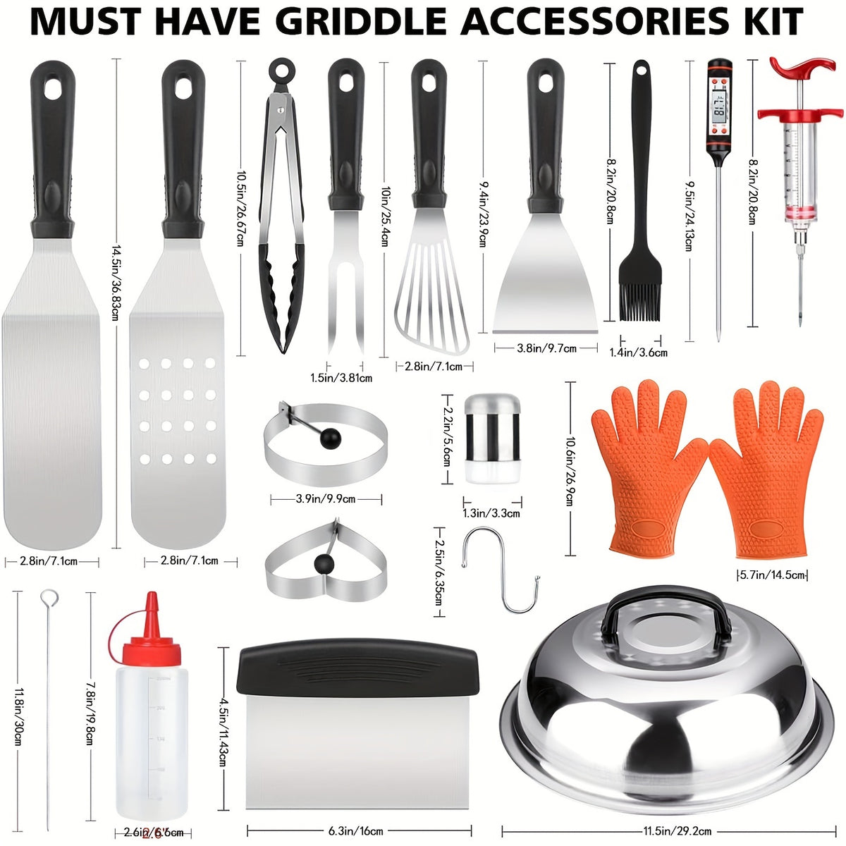 8pcs/39pcs  Griddle Accessory Set: Stainless Steel BBQ Tools