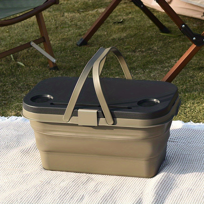 1pc, Heavy Duty Foldable Picnic Basket with Lid