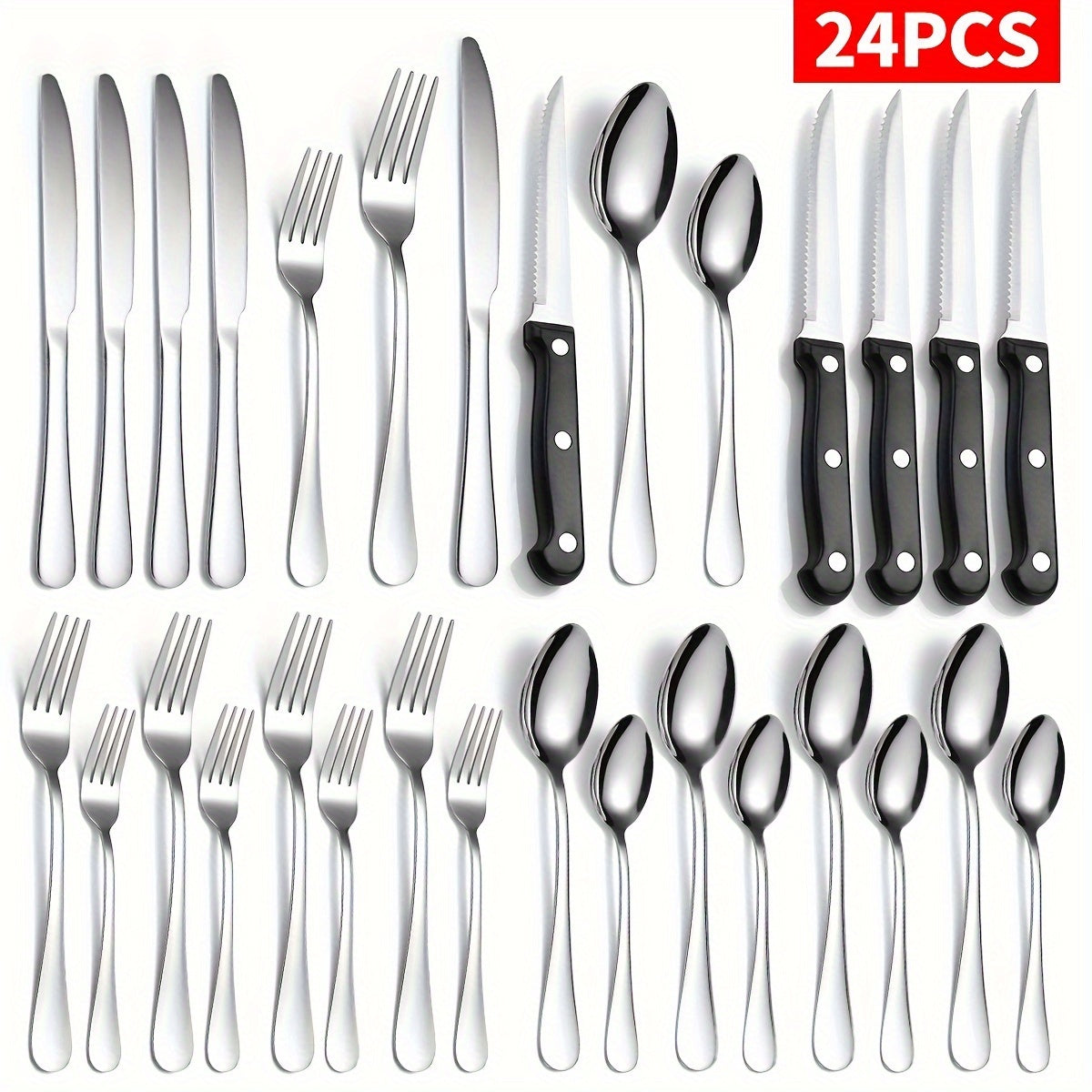 24pcs Silverware Set With Steak Knives