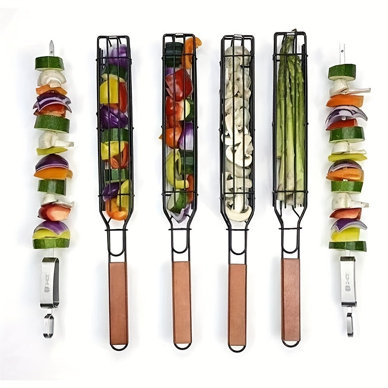 4PC Stainless Steel BBQ Grill Basket, Portable Nonstick