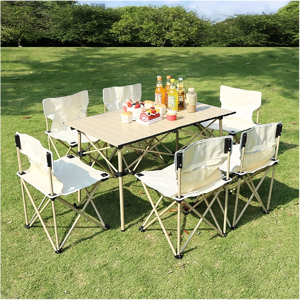 Khaki Camping Table Set 7 Pieces Dining Table Set With 6 Chairs