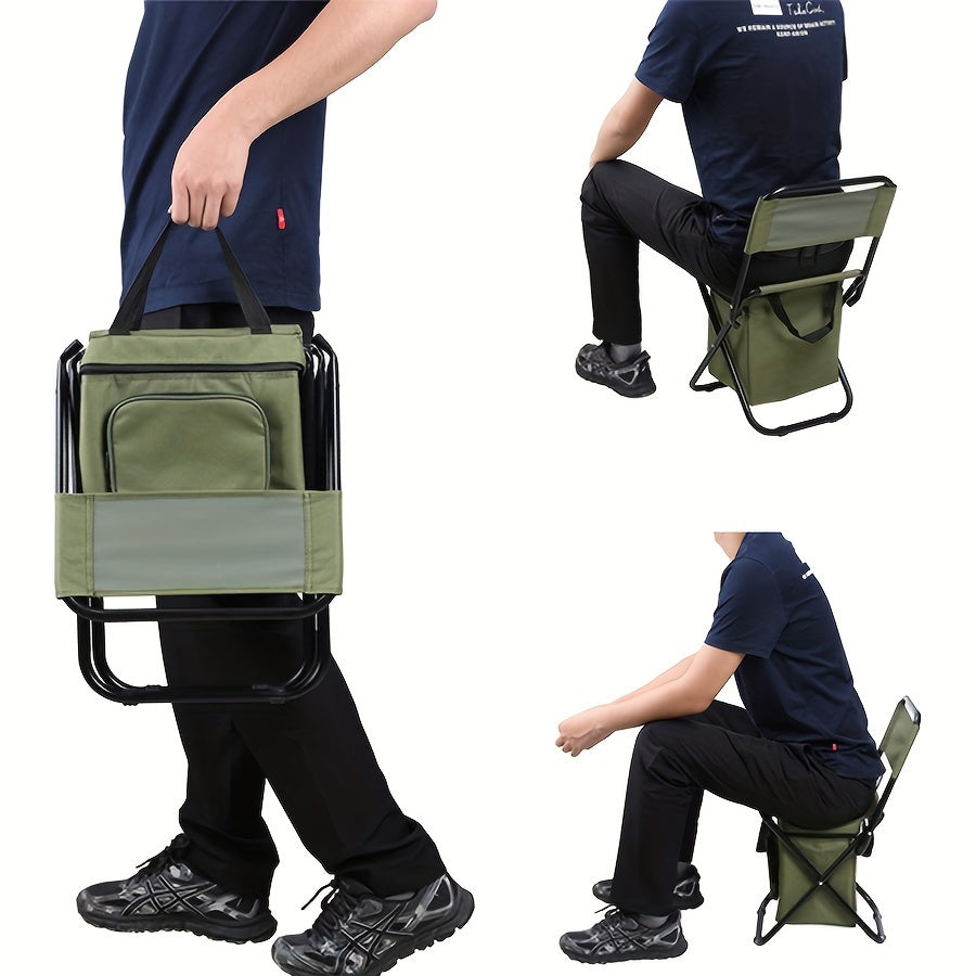 2pcs Small Folding Fishing Chair With Cooler Bag, Supports 220lbs (Green)