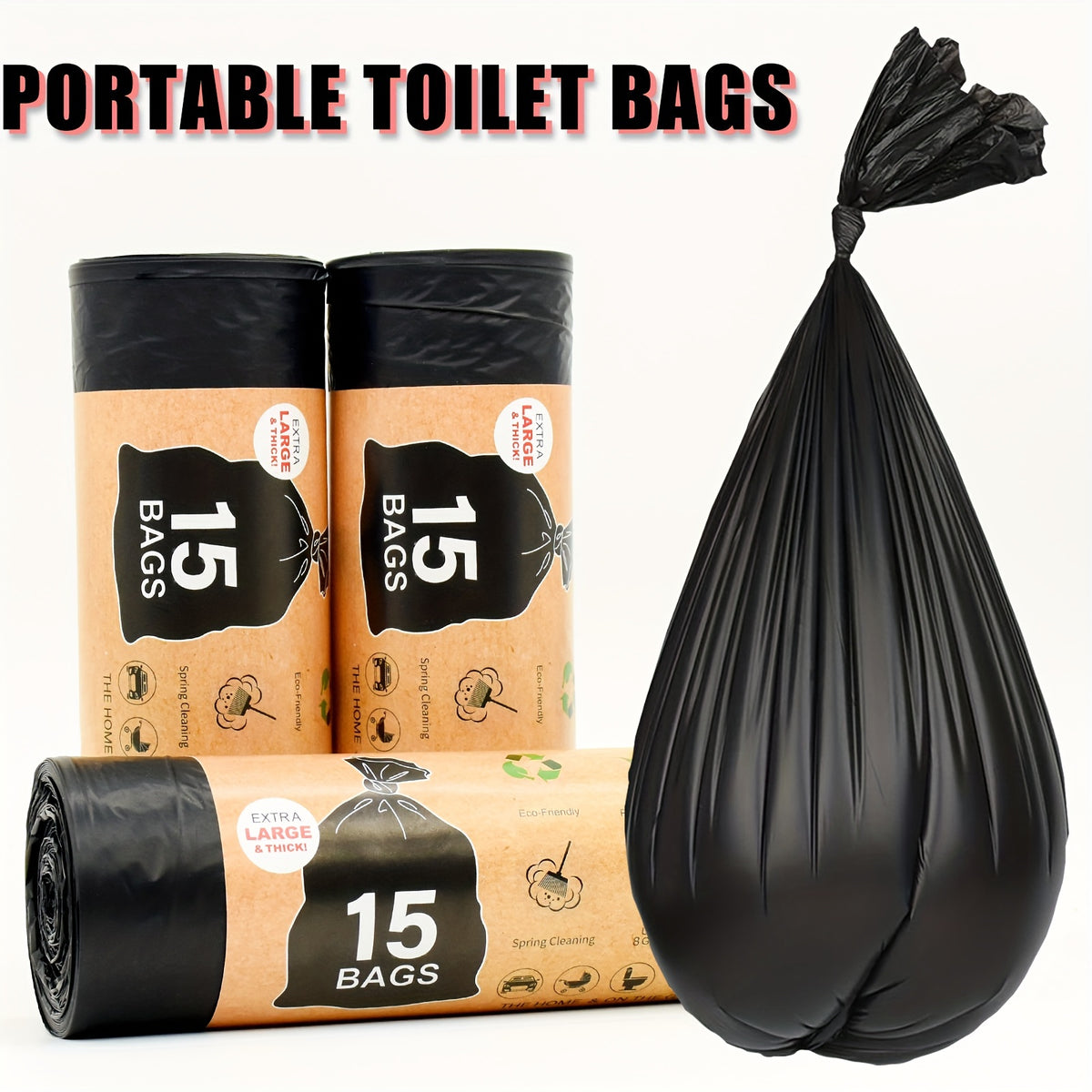 1/3/5 rolls Portable Toilet Bag for 5-8 Gallon Buckets, Camping Toilet Liner