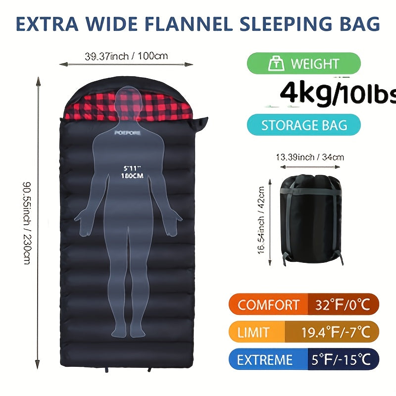 0 Degree Sleeping Bag - 100% Flannel XXL - Adults Big and Tall