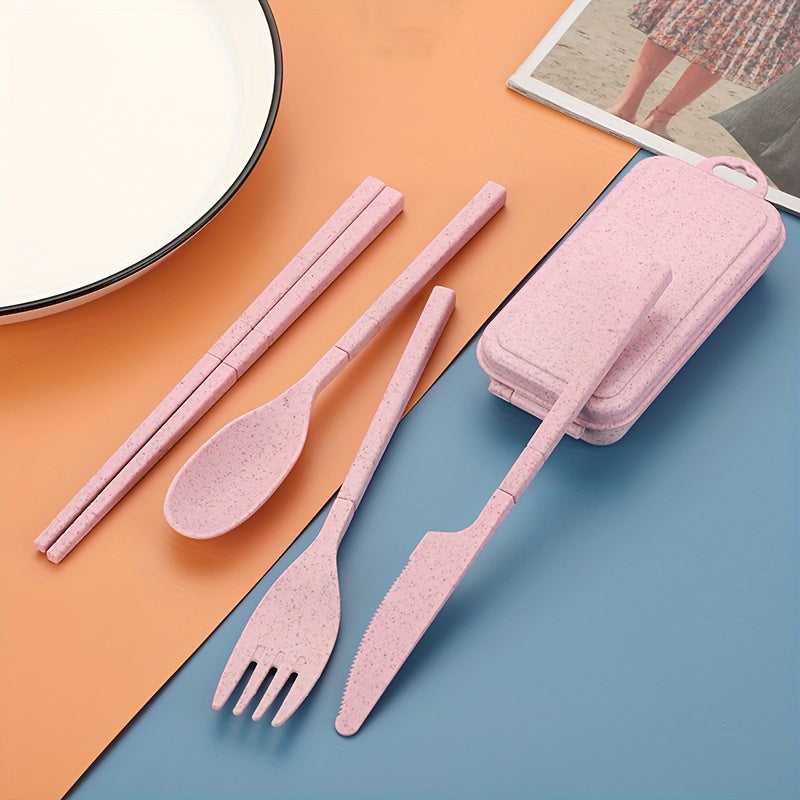 4pcs Outdoor Camping And Travel Cutlery Set With Storage Box