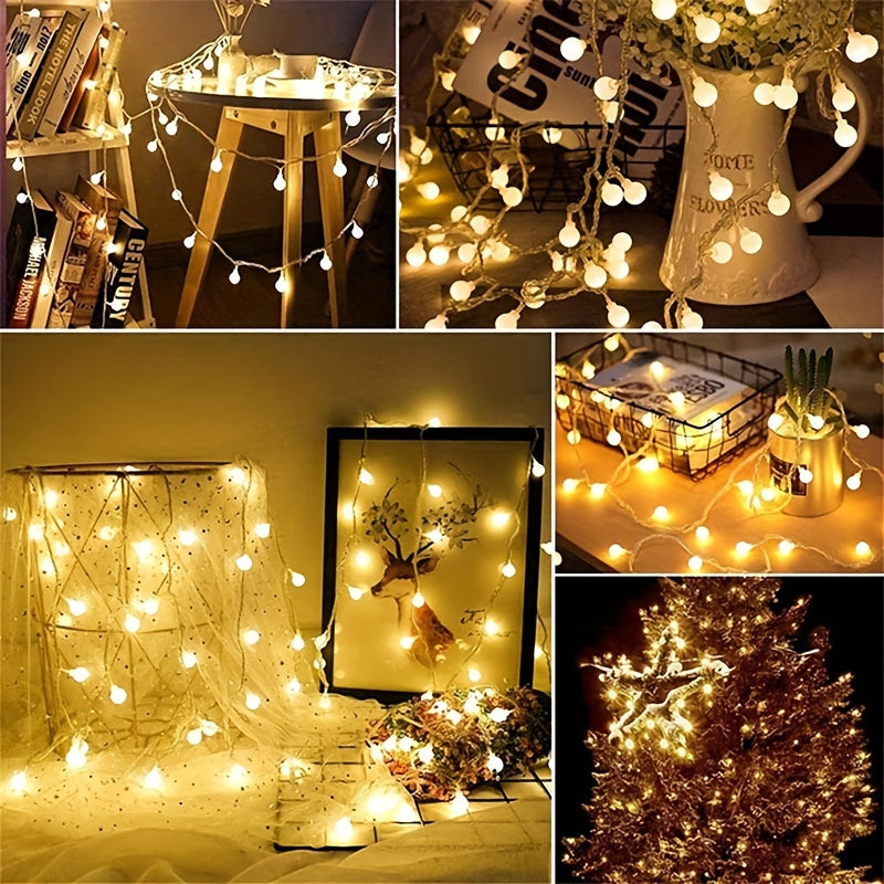 20/40/80 LED Warm White String Lights - Battery-Powered Round Globe Lights