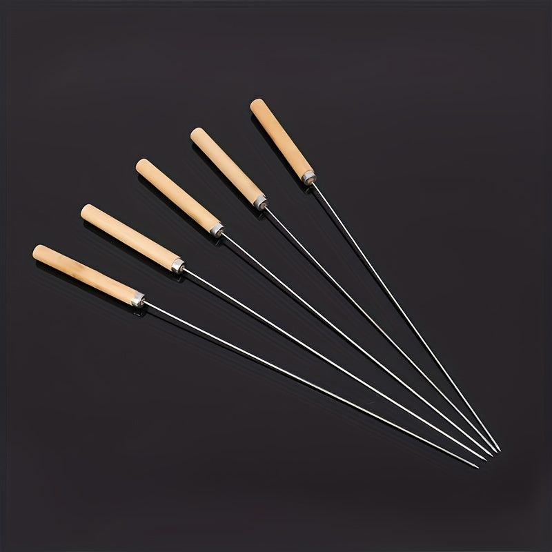 50pcs, Stainless Steel Skewers With Wooden Handle
