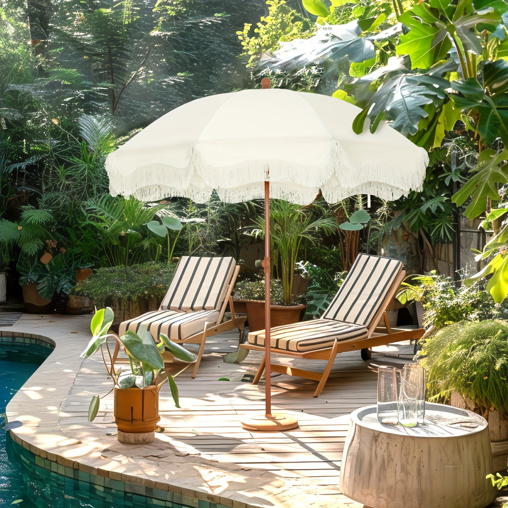 7ft UV 50+ Fringe Beach Umbrella - White Carry Bag Included