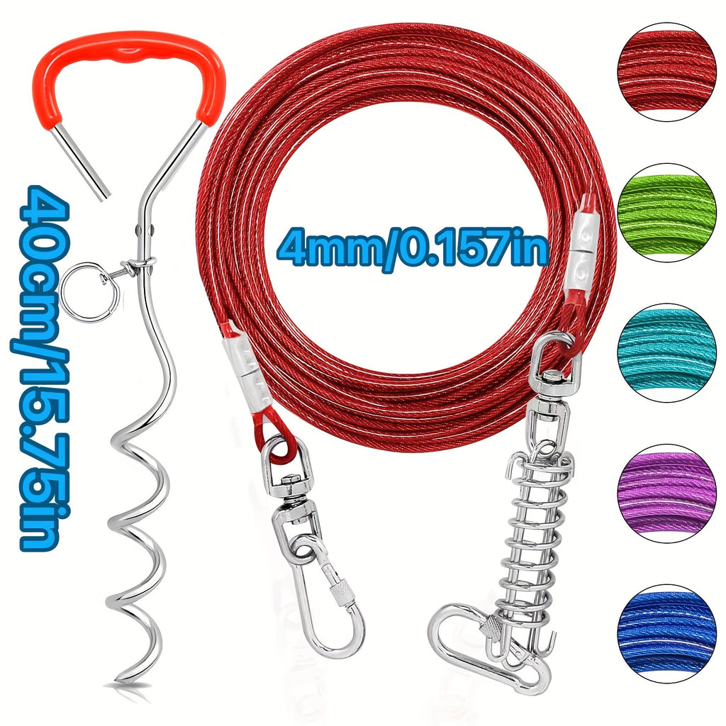 Heavy-Duty Dog Tie Out Cable with Spiral Stake - 10ft to 50ft