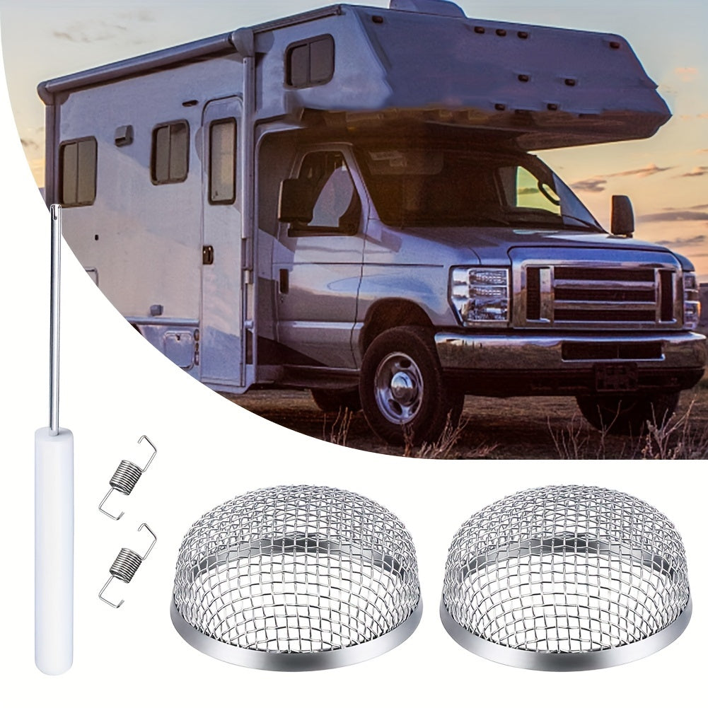 2pcs Stainless Steel RV Furnace Vent Screen With Installation Tool
