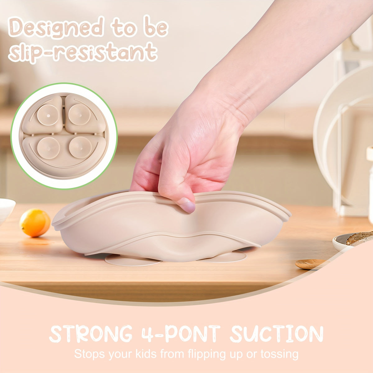 3pcs Baby Feeding Set Made of 100% Silicone, Featuring a Divided Suction Plate