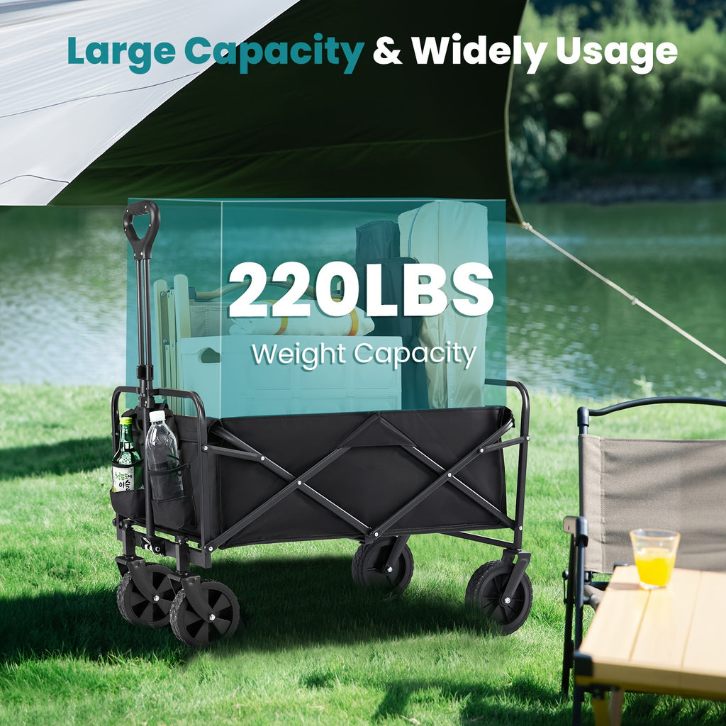 Collapsible Foldable Wagon Cart, Shopping, Camping with Big All-Terrain Wheels