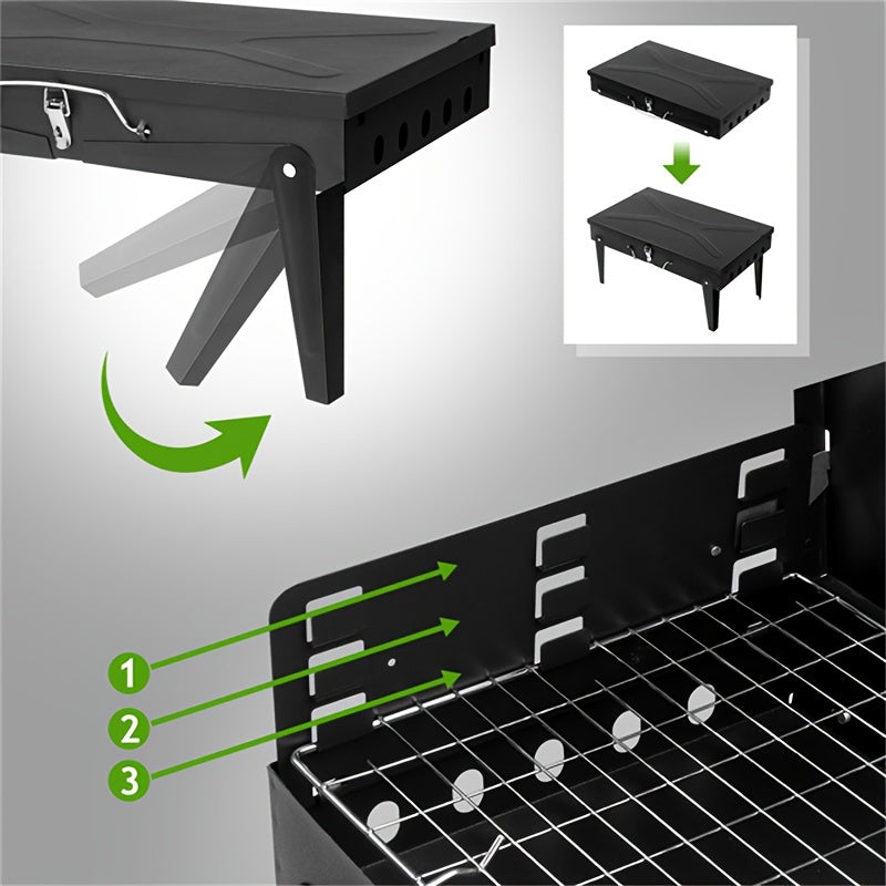 44x27x22cm Large Portable Square Cast Iron Charcoal Grill for Outdoor Cooking