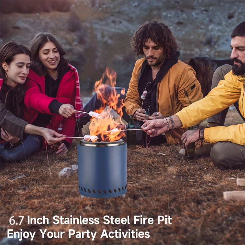 Portable Smokeless Fire Pit - Stainless Steel Wood Burning Fireplace with Removable Ash Pan, Travel Bag, and Stand for Camping and Backyard (5.5inch)
