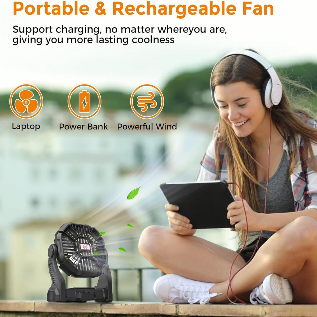 58H Long-Lasting Rechargeable Camping Fan with LED Lantern