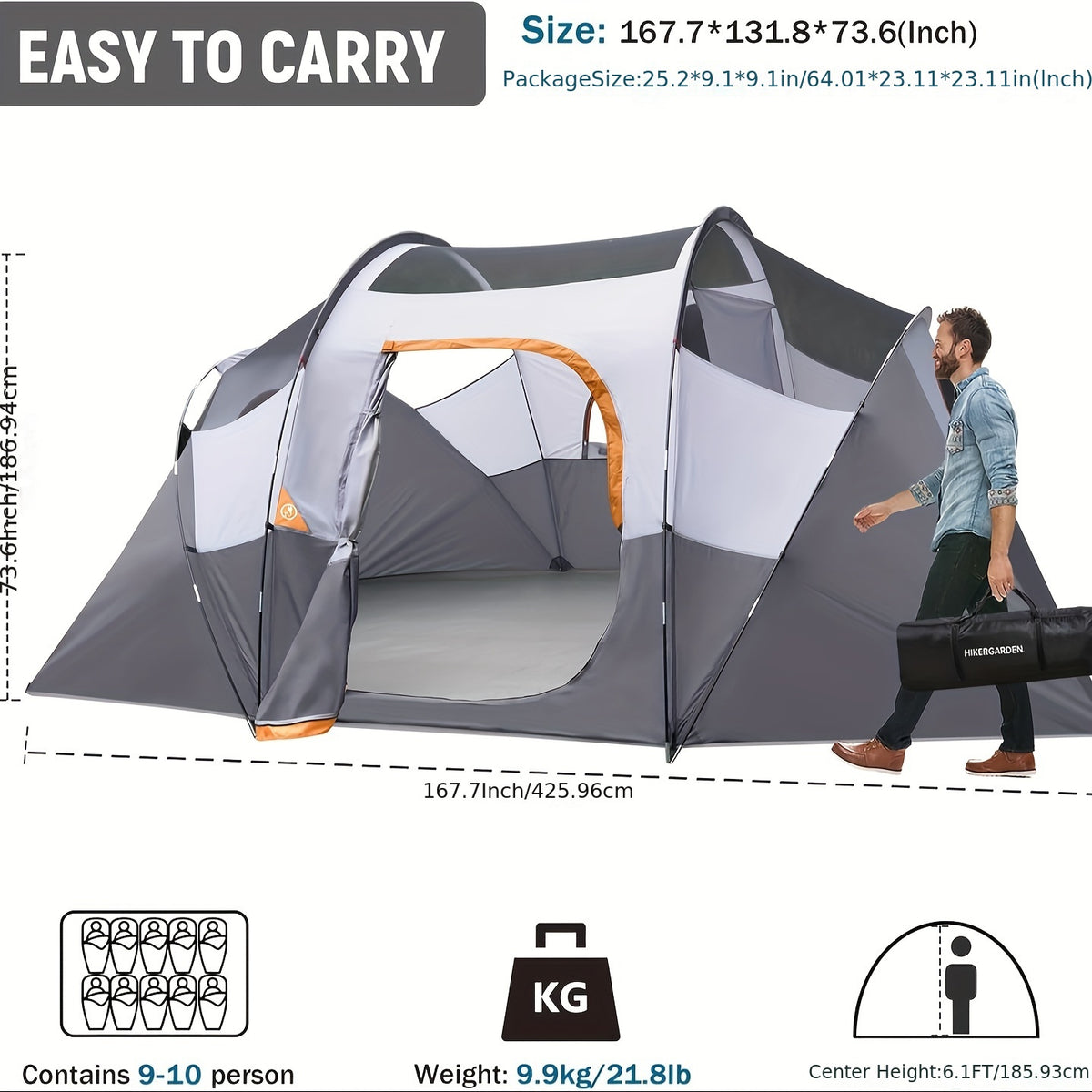 10 Person Camping Tent - Portable Easy Set Up Family Tent for Camp