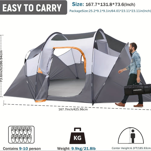 10 Person Camping Tent - Portable Easy Set Up Family Tent for Camp