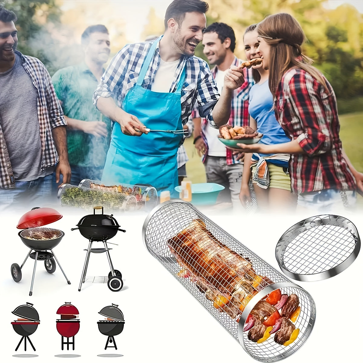 2pcs Stainless Steel Portable Barbecue Cooking Grill Net