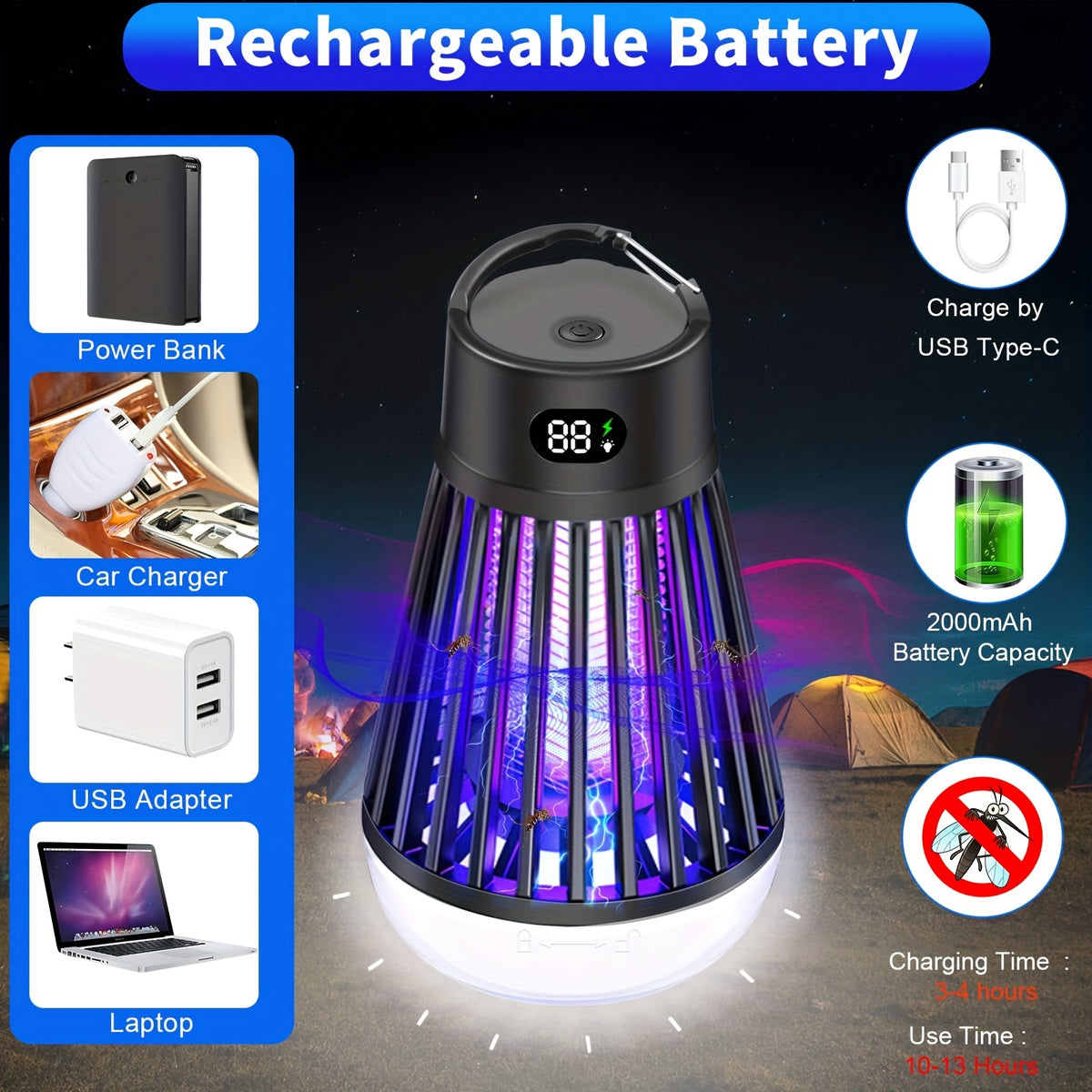 Bug Zapper, Outdoor And Indoor Insect Killer - Rechargeable