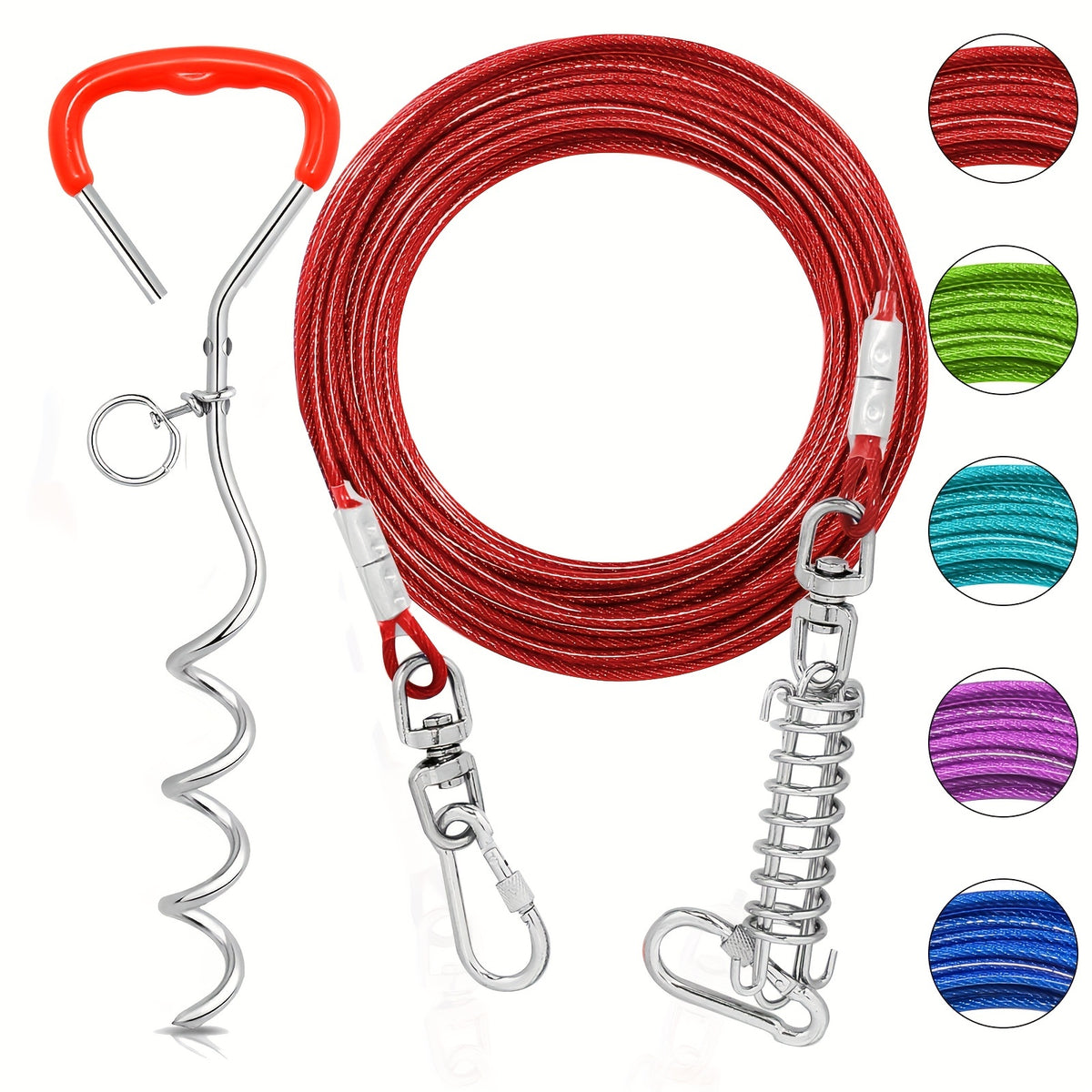 Heavy-Duty Dog Tie Out Cable with Spiral Stake - 10ft to 50ft