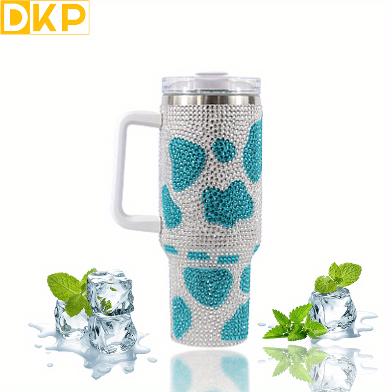 Insulated Cow Print Tumbler with Handle and Straw Lid - 40oz Capacity, 304 Stainless Steel