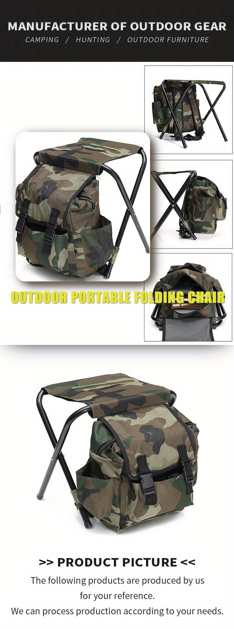 1pc Folding 2 in 1 Camping Chair Backpack