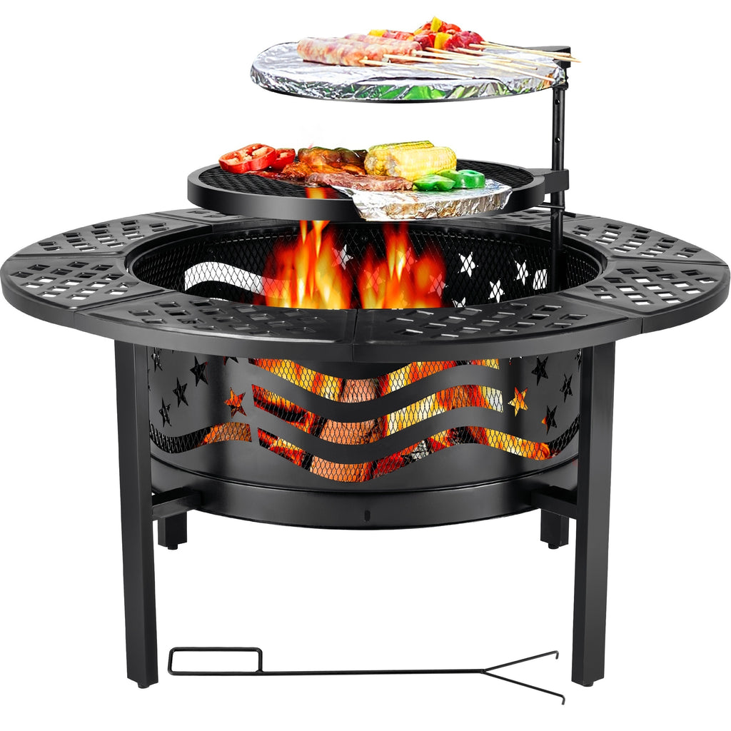 36" Outdoor Fire Pit with 2 Grills