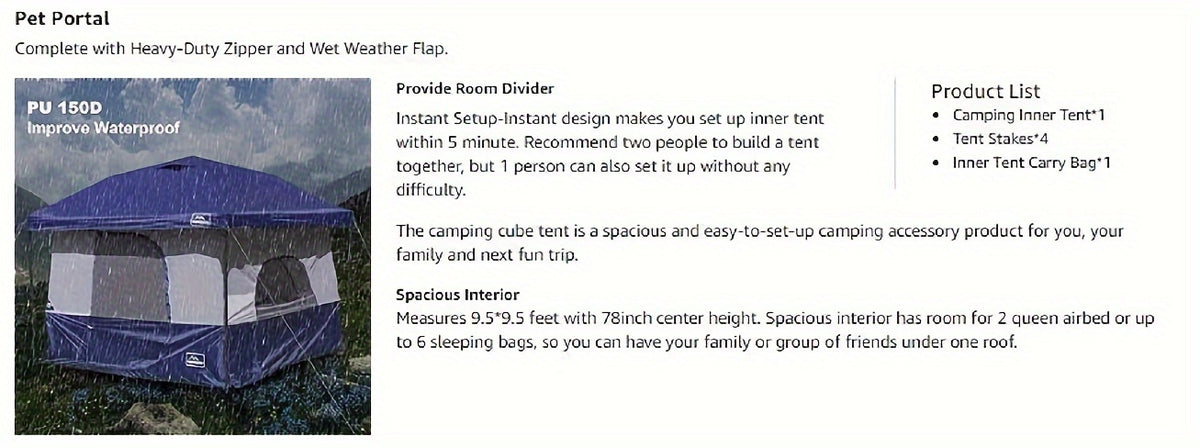 KAMPKEEPER Camping Cube, Converts 10'x10' Straight Leg Canopy into Inner Pop Up Tent