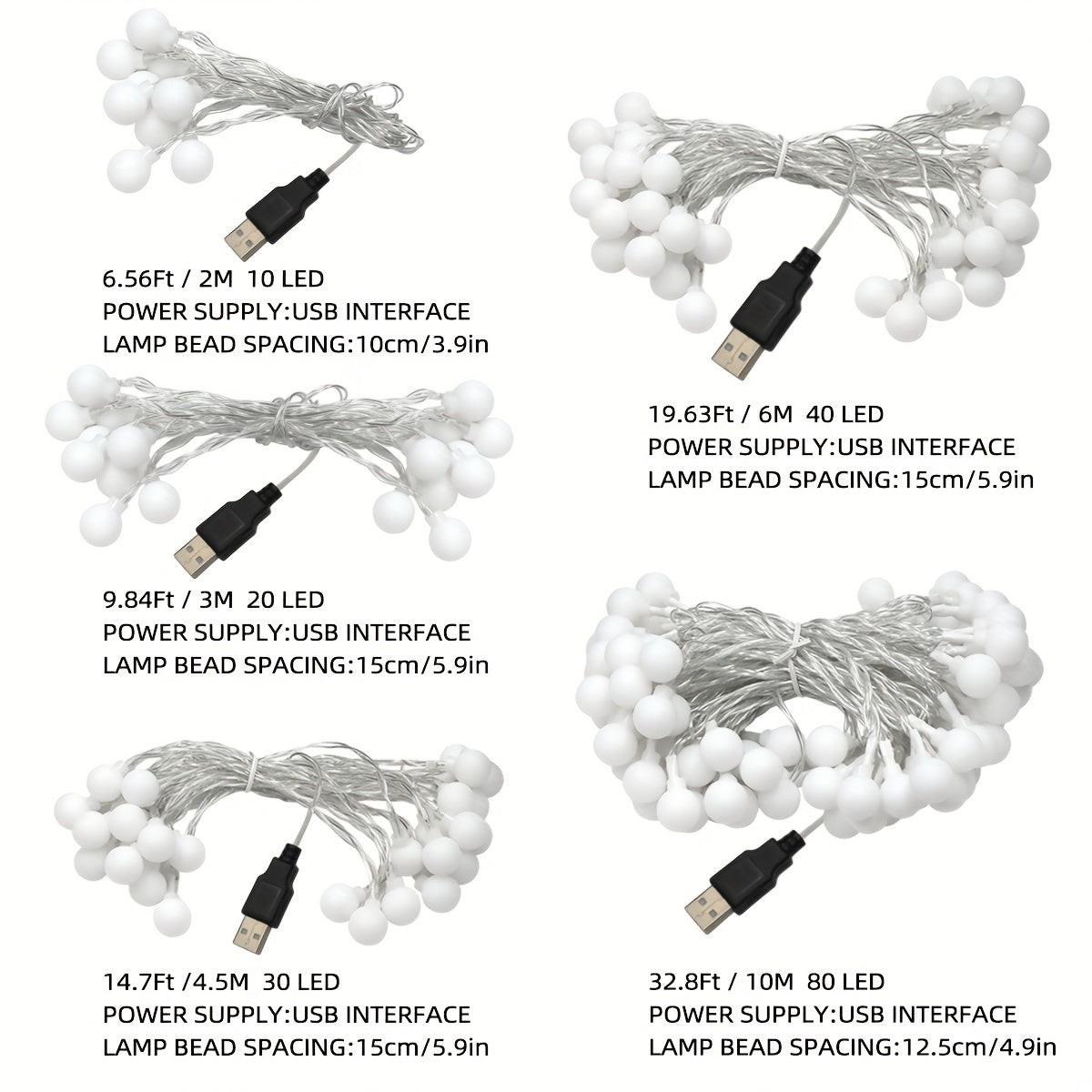 Globe String Light, 10/20/30/40/80 Led Fairy Light