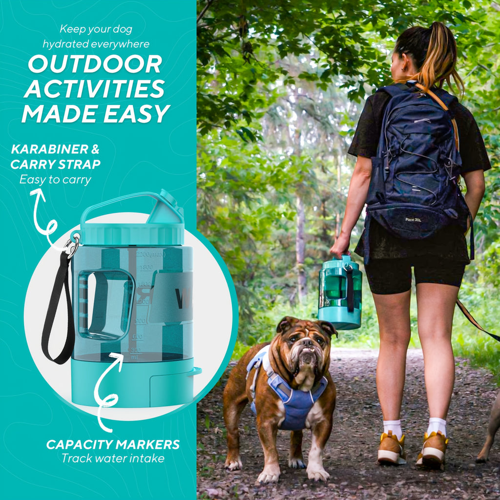 74oz Large Capacity Ocean Blue Dog Water Bottle with Built-In Bowl