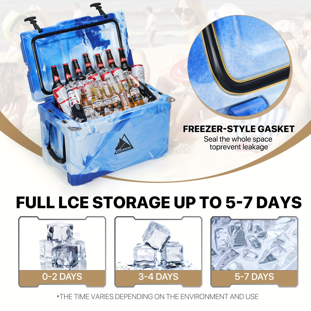 35 Quart Portable Insulated Ice Chest with Cup Holder, Holds Up to 54 Cans