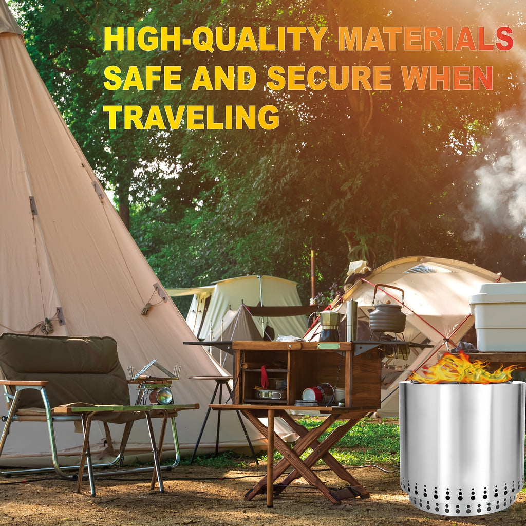 17" Outdoor Smokeless Fire Pit, Portable 304 Stainless Steel Round Grill