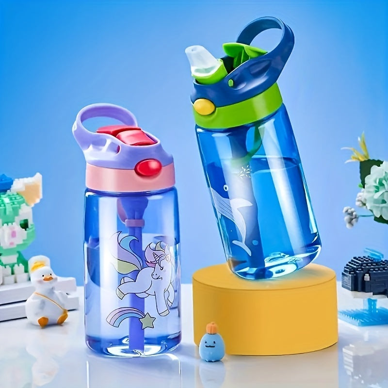 16oz Cute Cartoon Water Bottle With Straw