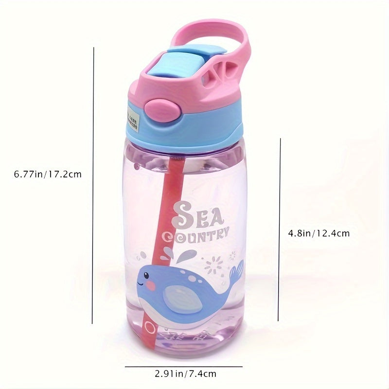 16oz Cute Cartoon Water Bottle With Straw