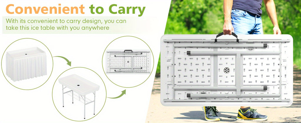 4 Foot Folding Ice Cooler Table With Drain