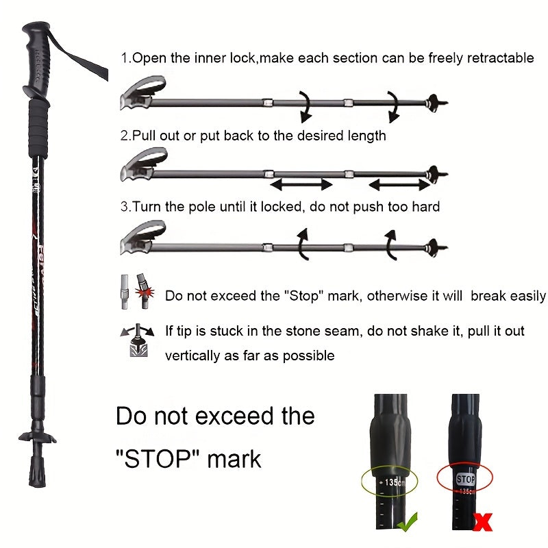 2pcs, Aluminium Alloy Telescopic Hiking Stick