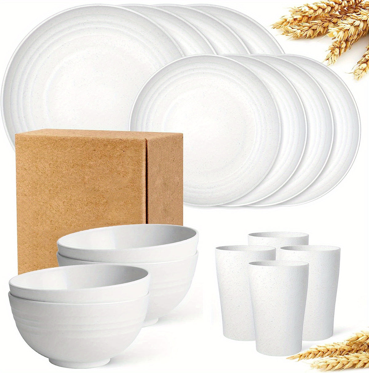 16pcs Unbreakable Wheat Straw Dinnerware Set