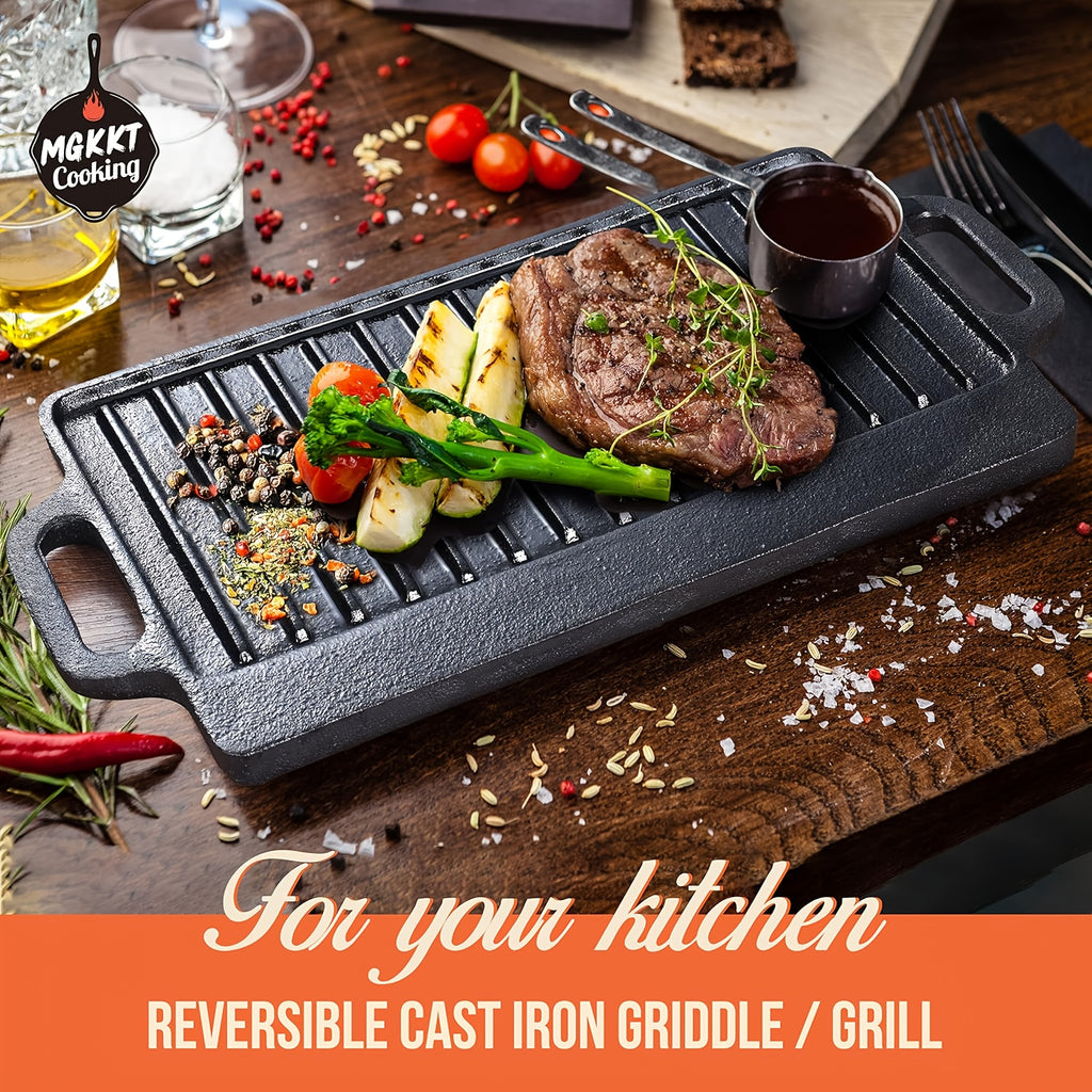 Heavy Duty Reversible Cast Iron Griddle Grill Pan - Double-Sided