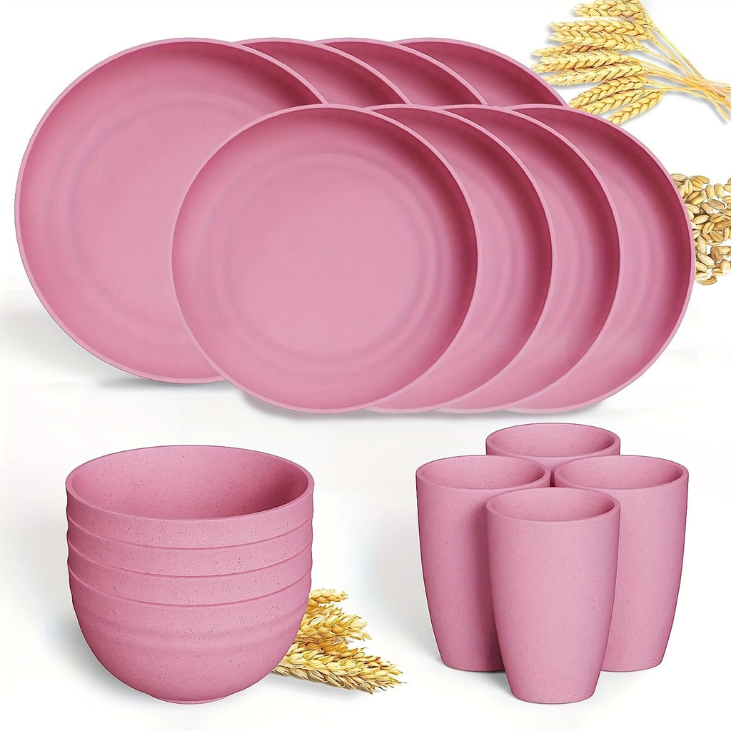 16pcs Unbreakable Wheat Straw Dinnerware Sets, Lightweight Plates Cups And Bowls Sets