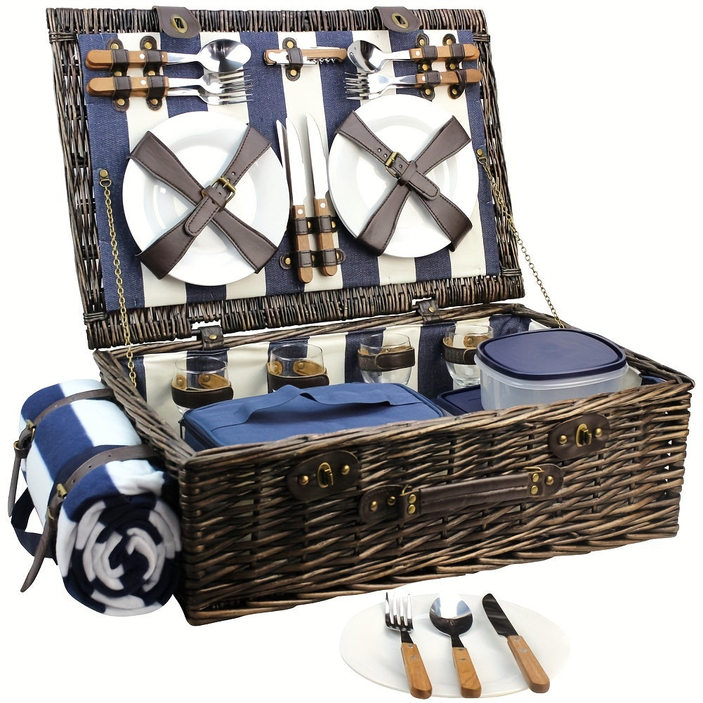 Extra Large Willow Picnic Basket with Service Set for 4 Persons