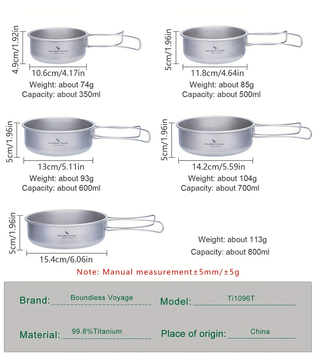 5pcs/set, Titanium Bowl And Pot Set, Foldable