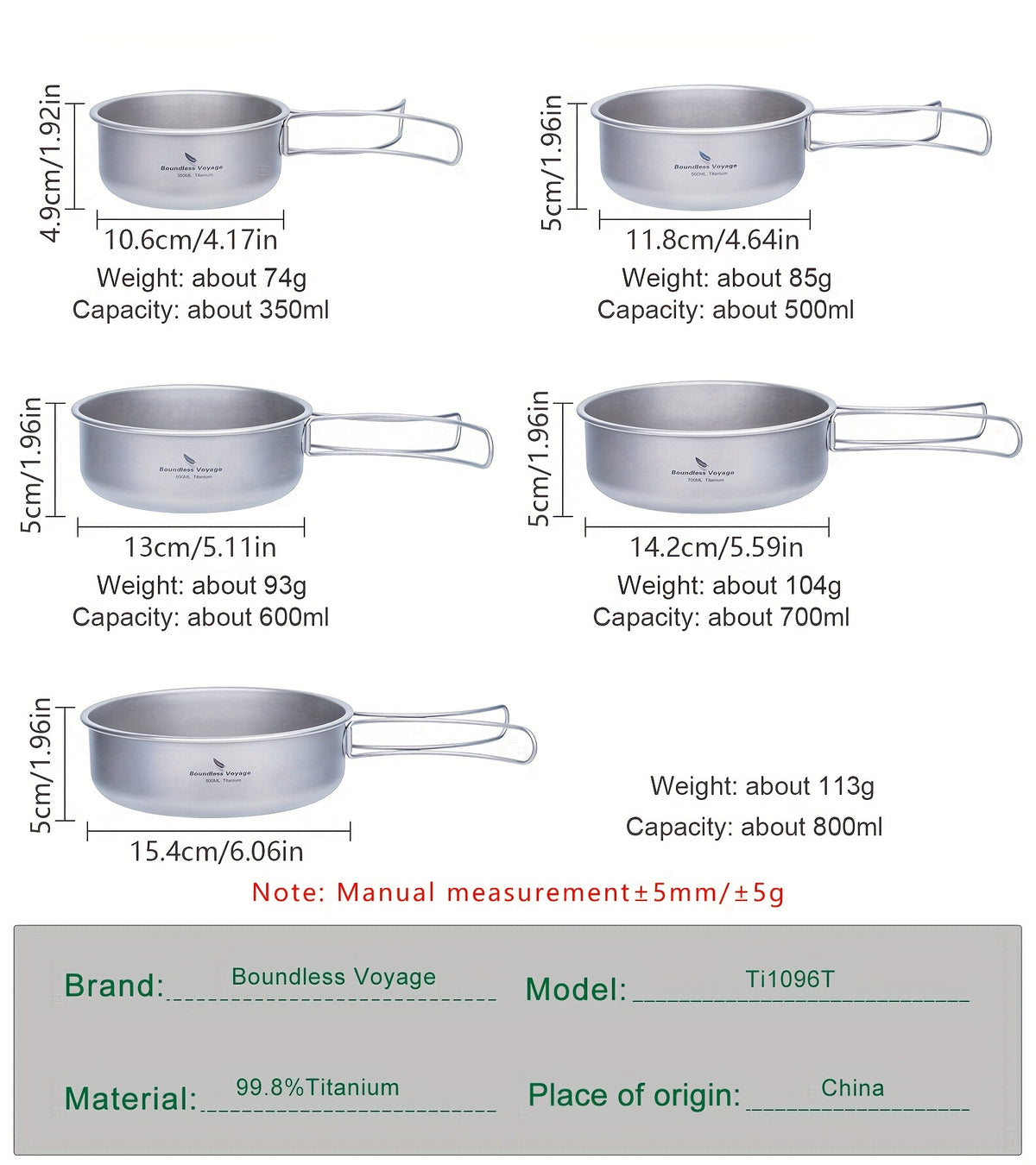 5pcs/set, Titanium Bowl And Pot Set, Foldable