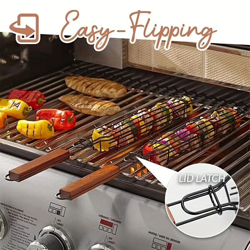 4PC Stainless Steel BBQ Grill Basket, Portable Nonstick