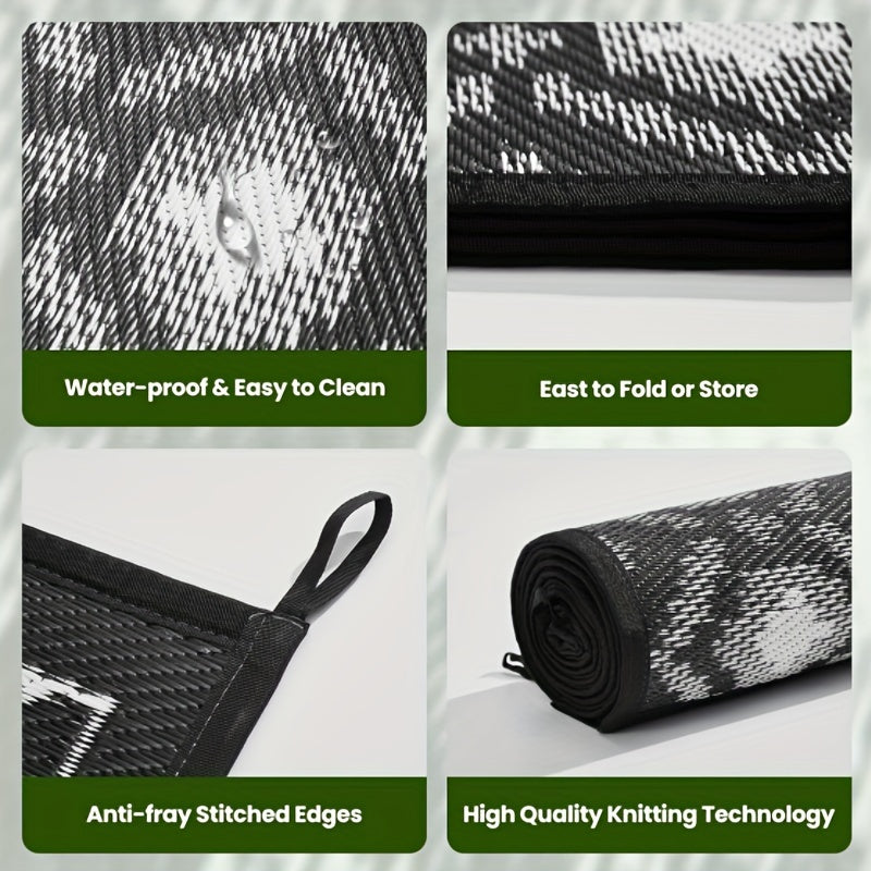 Outdoor Rug, Plastic Straw Reversible Mats Waterproof, Portable