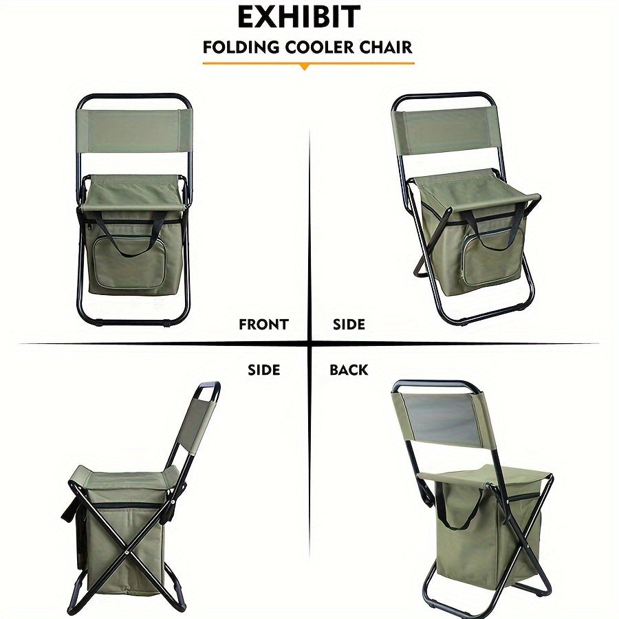 2pcs Small Folding Fishing Chair With Cooler Bag, Supports 220lbs (Green)