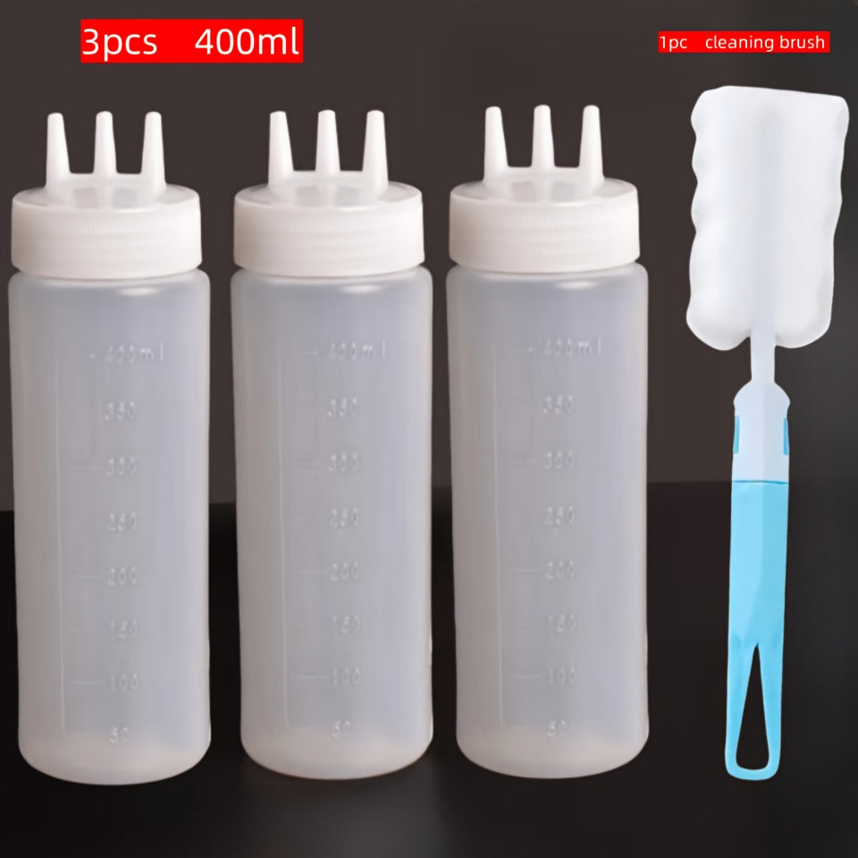 4pcs Squeeze Bottles | 3-Hole Condiment Bottle