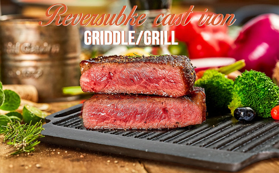 Heavy Duty Reversible Cast Iron Griddle Grill Pan - Double-Sided