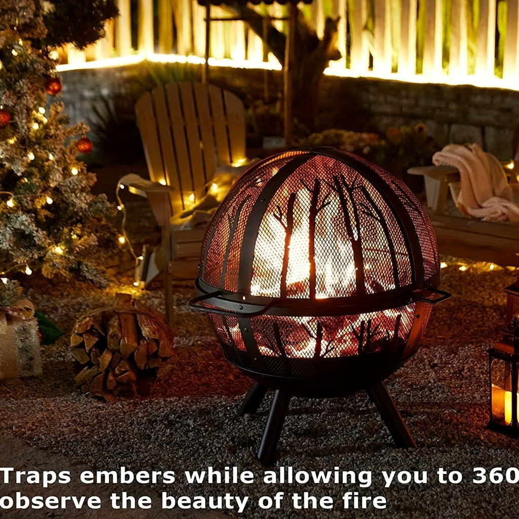 35 Inch  Outdoor Wood Burning Flaming Ball FirePit with Pivot Spark Screen