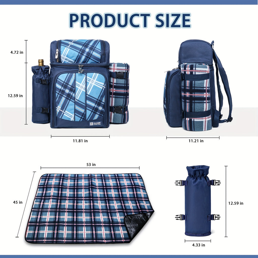 4-Person Insulated Picnic Basket Backpack with Leak-Proof Cooler Compartment