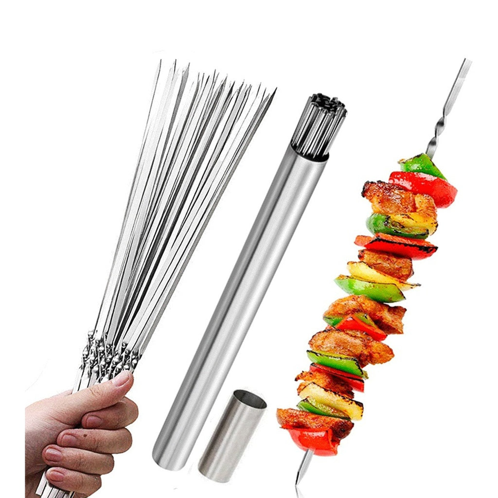 15pcs of Stainless Steel Skewers And 1 Storage Tube for Barbecuing